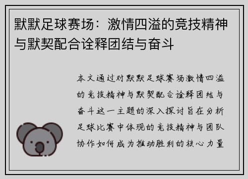 默默足球赛场：激情四溢的竞技精神与默契配合诠释团结与奋斗