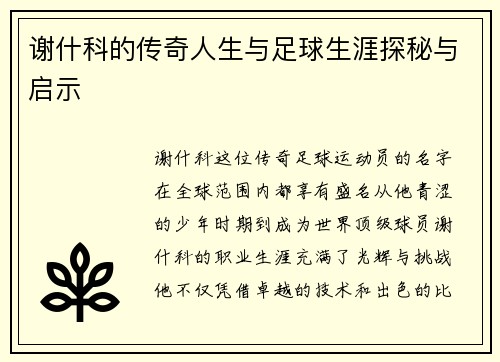 谢什科的传奇人生与足球生涯探秘与启示